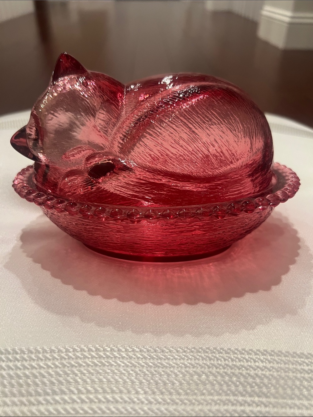 Vintage Confections Indiana Glass Kitten Candy Box AKA “Cat on Nest” Candy Dish